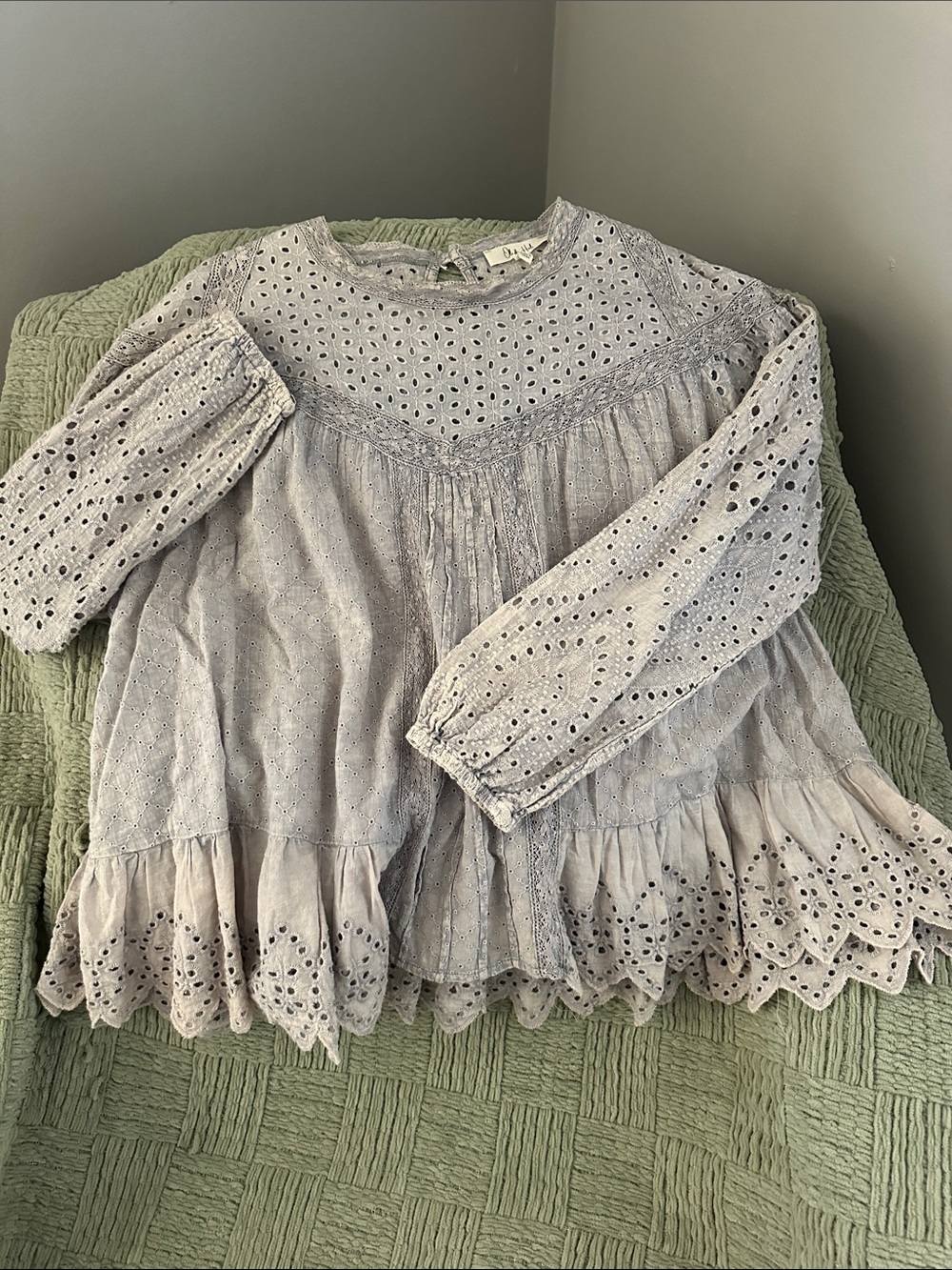 Oli & Hali Light Gray Eyelet Peasant Blouse